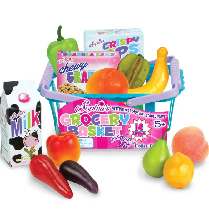 Kids Teamson Sophia's 14-Piece Grocery Basket Food Set for 18'' Dolls, Multi- FINAL SALE