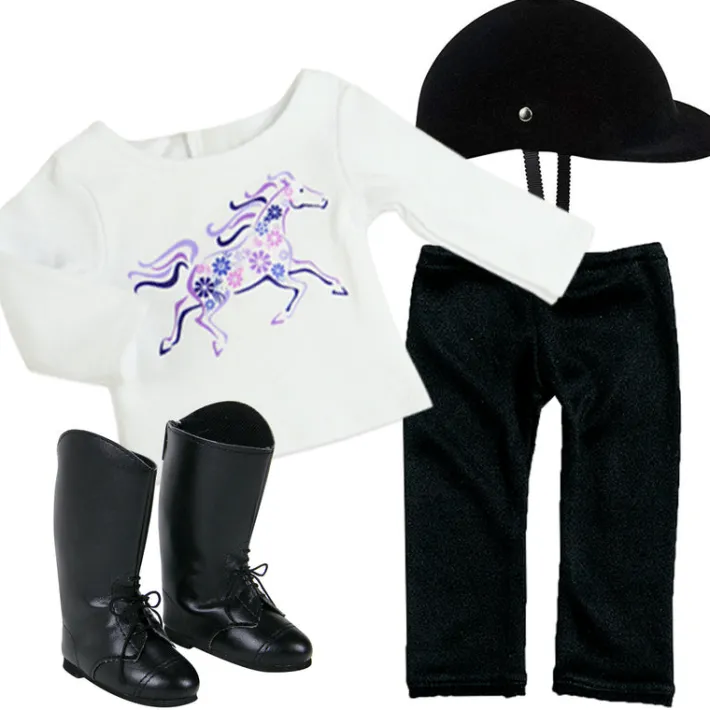 Kids Teamson Sophia's 4-Piece Horseback Riding Outfit with Riding Helmet and Boots Set for 18'' Dolls, Black/White
