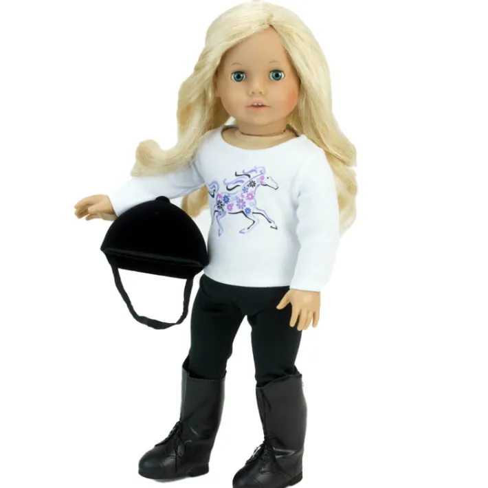 Kids Teamson Sophia's 4-Piece Horseback Riding Outfit with Riding Helmet and Boots Set for 18'' Dolls, Black/White