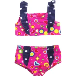 Kids Teamson Sophia's 2-Piece Hot Pink Print Swimsuit with Navy Ruffled Trim for 18