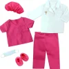 Kids Teamson Sophia's 6-Piece Medical Uniform with Scrubs, Lab Jacket, Face Mask, Hair Cover and Booties for 18" Dolls, White/Hot Pink- FINAL SALE