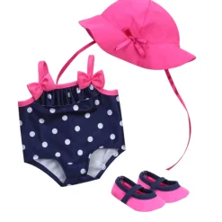 Kids Teamson Sophia's 3-Piece Polka Dot Bathing Suit Set for 15'' Baby Dolls, Navy/Pink