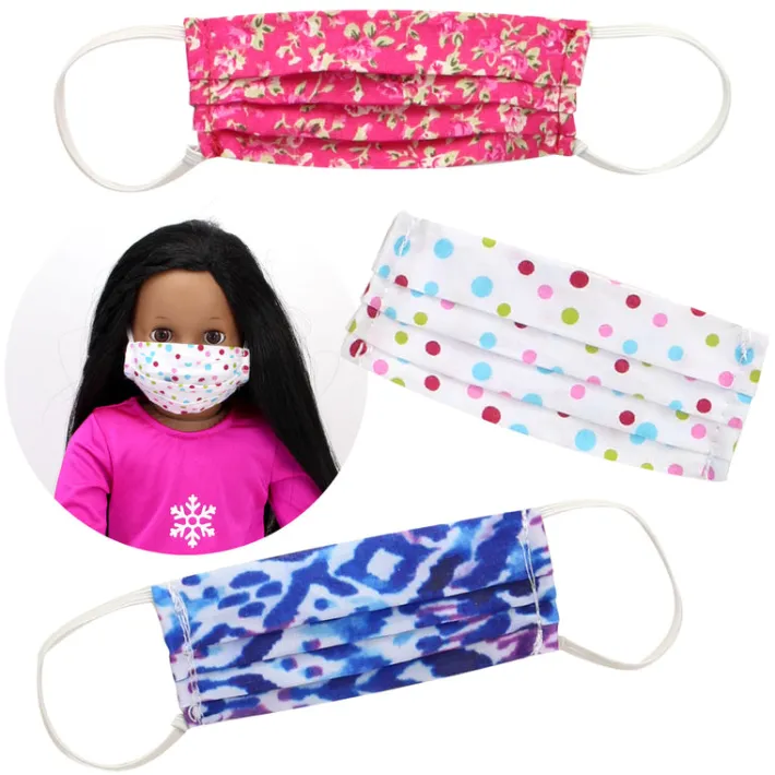 Kids Teamson Sophia's 3-Piece Printed Medical Face Masks for 18" Dolls, Multi- FINAL SALE