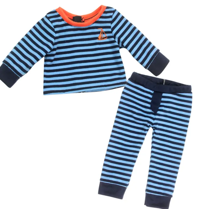 Kids Teamson Sophia’s 2-Piece Striped Pajama Top and Pants for 18" Dolls, Light Blue/Navy