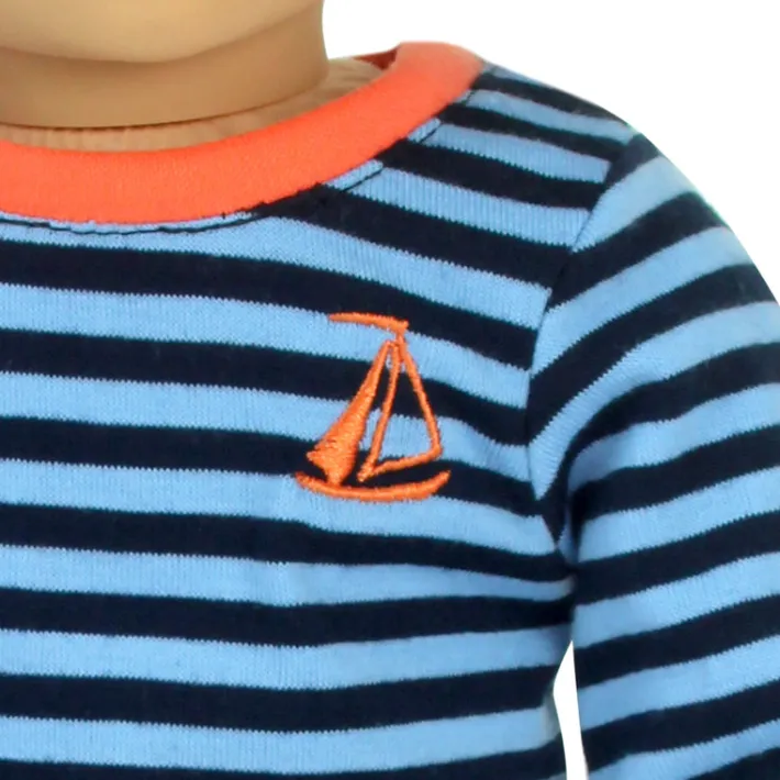 Kids Teamson Sophia’s 2-Piece Striped Pajama Top and Pants for 18" Dolls, Light Blue/Navy