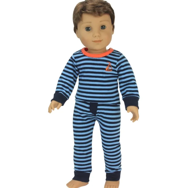 Kids Teamson Sophia’s 2-Piece Striped Pajama Top and Pants for 18" Dolls, Light Blue/Navy