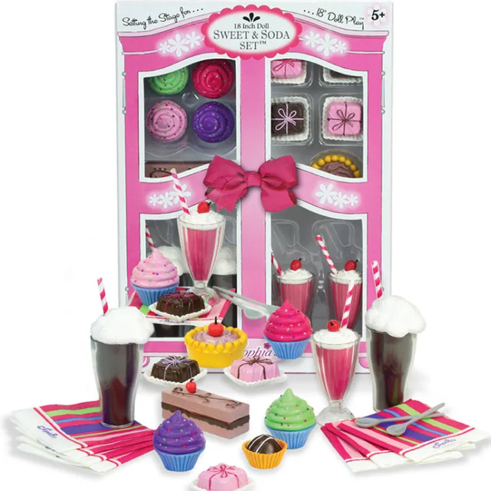 Kids Teamson Sophia’s 27-Piece Sweets & Soda Fountain Accessories Set for 18" Dolls, Multi