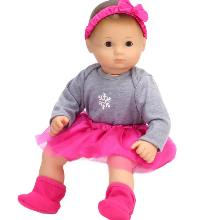 Kids Teamson Sophia’s 4-Piece Tee, Tutu, Headband, and Booties for 15" Baby Dolls, Gray/Pink