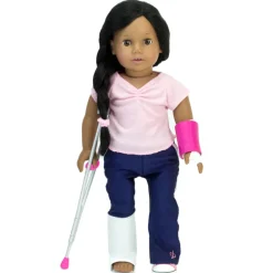 Kids Teamson Sophia’s 6-Piece Wheelchair, Crutches, Bandage, and Casts Set for 18” Dolls, White/Pink