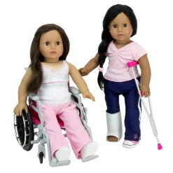 Kids Teamson Sophia’s 6-Piece Wheelchair, Crutches, Bandage, and Casts Set for 18” Dolls, White/Pink