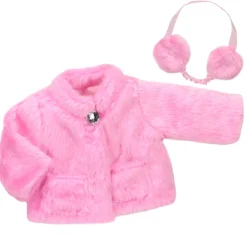 Kids Teamson Sophia’s Pink Faux Fur Coat and Earmuff Headband Set for 18" Dolls, Pink