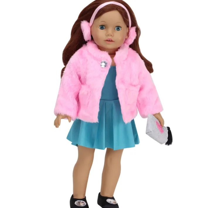 Kids Teamson Sophia’s Pink Faux Fur Coat and Earmuff Headband Set for 18" Dolls, Pink