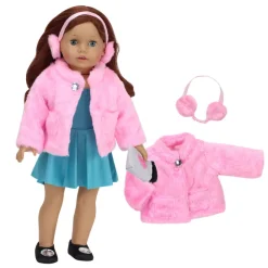 Kids Teamson Sophia’s Pink Faux Fur Coat and Earmuff Headband Set for 18