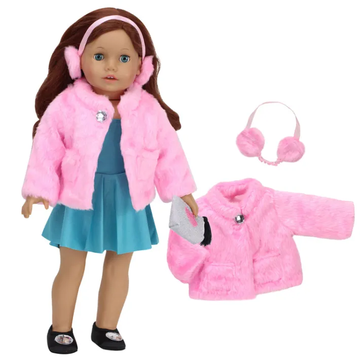 Kids Teamson Sophia’s Pink Faux Fur Coat and Earmuff Headband Set for 18" Dolls, Pink