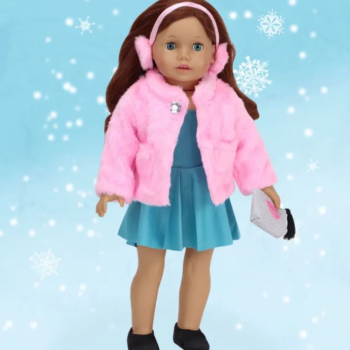 Kids Teamson Sophia’s Pink Faux Fur Coat and Earmuff Headband Set for 18" Dolls, Pink