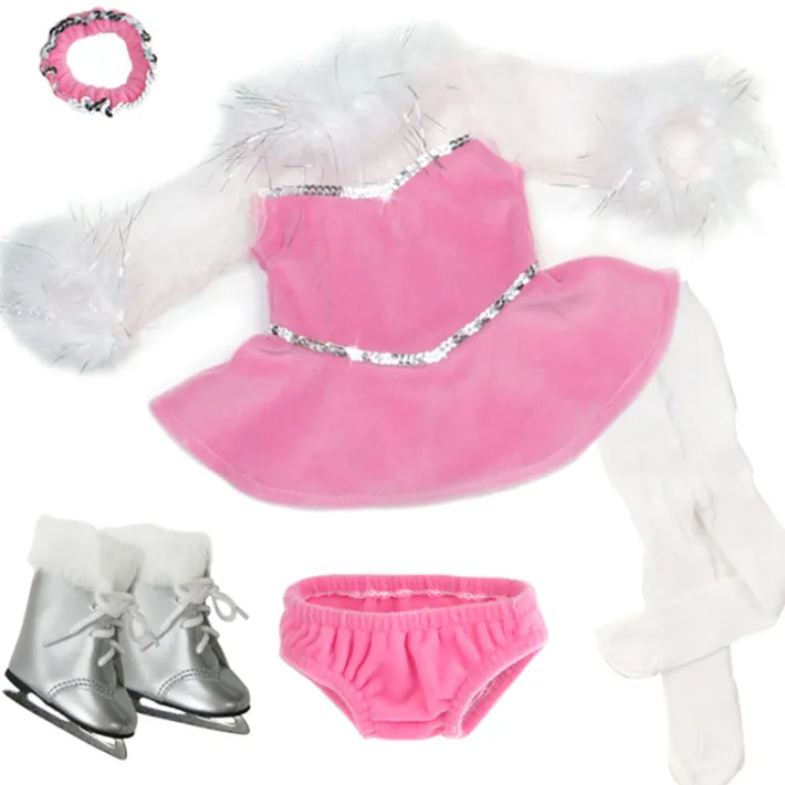 Kids Teamson Sophia's Pink Velvet with White Faux Fur Trim and Mesh Sleeves Ice Skating Costume for 18's Dolls -FINAL SALE