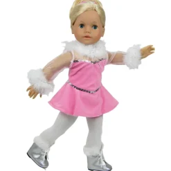 Kids Teamson Sophia's Pink Velvet with White Faux Fur Trim and Mesh Sleeves Ice Skating Costume for 18"Dolls- FINAL SALE