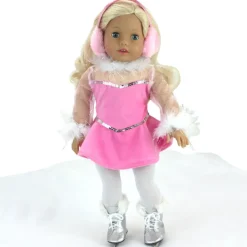 Kids Teamson Sophia's Pink Velvet with White Faux Fur Trim and Mesh Sleeves Ice Skating Costume for 18's Dolls -FINAL SALE