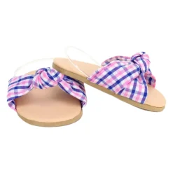 Kids Teamson Sophia's Plaid Fabric Knot Sandal for 18
