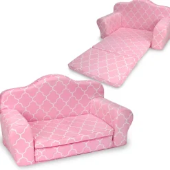 Kids Teamson Sophia’s Plush Pink/White Moroccan Print Pull-Out Sofa/Bed Sized for 18" Dolls