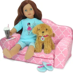 Kids Teamson Sophia’s Plush Pink/White Moroccan Print Pull-Out Sofa/Bed Sized for 18