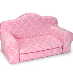 Kids Teamson Sophia’s Plush Pink/White Moroccan Print Pull-Out Sofa/Bed Sized for 18