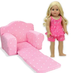 Kids Teamson Sophia's Plush Pink/White Polka Dot Pull-Out Chair Bed for 18'' Dolls