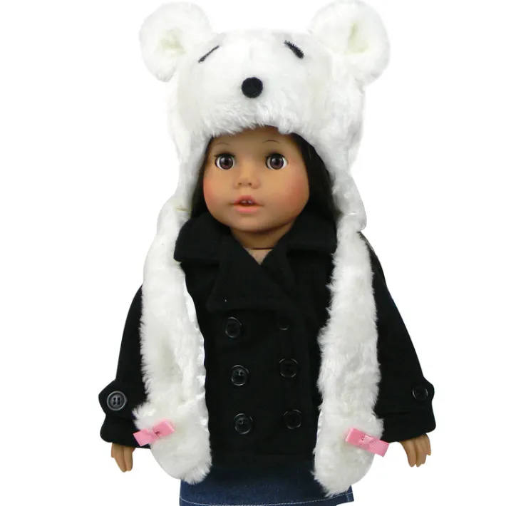 Kids Teamson Sophia’s Polar Bear Faux Fur Hat with Hand-Warming Pockets for 18” Dolls, White