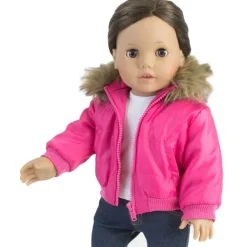 Kids Teamson Sophia's Puffy Jacket with Faux Fur Trim for 18" Dolls, Hot Pink