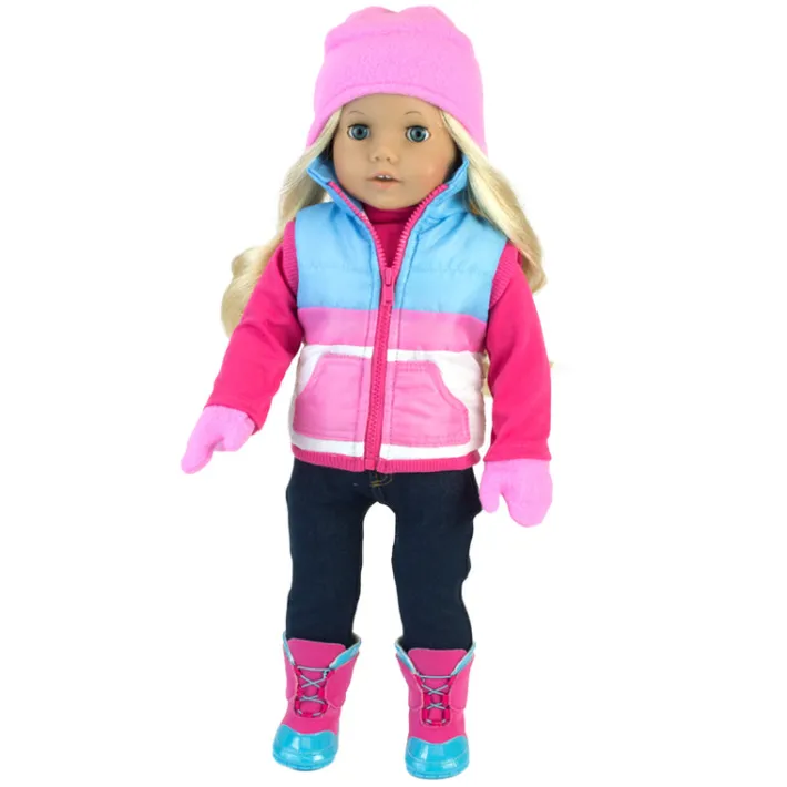 Kids Teamson Sophia’s Puffy Vest, Mittens, Hat and Inflatable Inner Tube for 18" Dolls, White/Pink/Blue