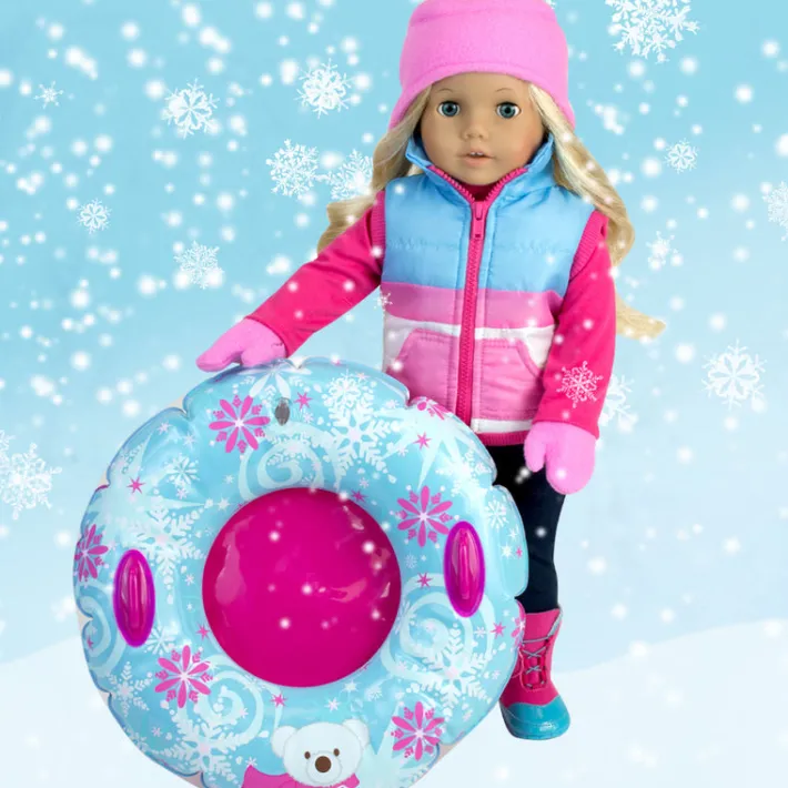 Kids Teamson Sophia’s Puffy Vest, Mittens, Hat and Inflatable Inner Tube for 18" Dolls, White/Pink/Blue
