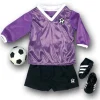Kids Teamson Sophia’s Purple Long-Sleeved V-Neck Jersey, Black Shorts, and Ball for 18” Dolls