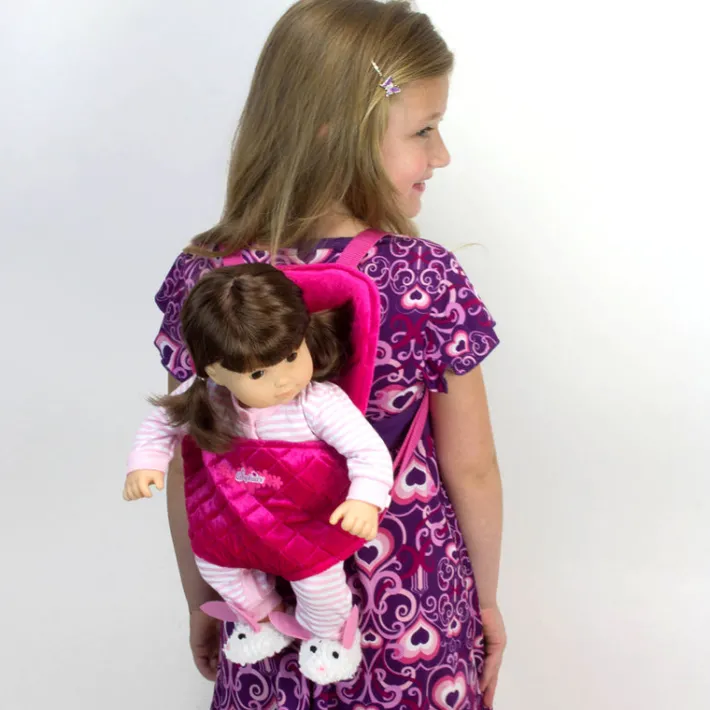 Kids Teamson Sophia's Quilted Plush Hands-Free Carrier for 15" or 18" Dolls, Hot Pink -FINAL SALE