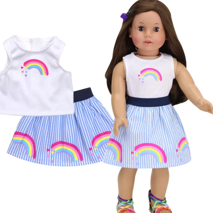Kids Teamson Sophia's Rainbow Shirt and Striped High Waist Skirt for 18" Dolls, Multi- FINAL SALE