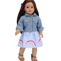 Kids Teamson Sophia's Rainbow Shirt and Striped High Waist Skirt for 18" Dolls, Multi- FINAL SALE