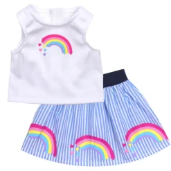 Kids Teamson Sophia's Rainbow Shirt and Striped High Waist Skirt for 18