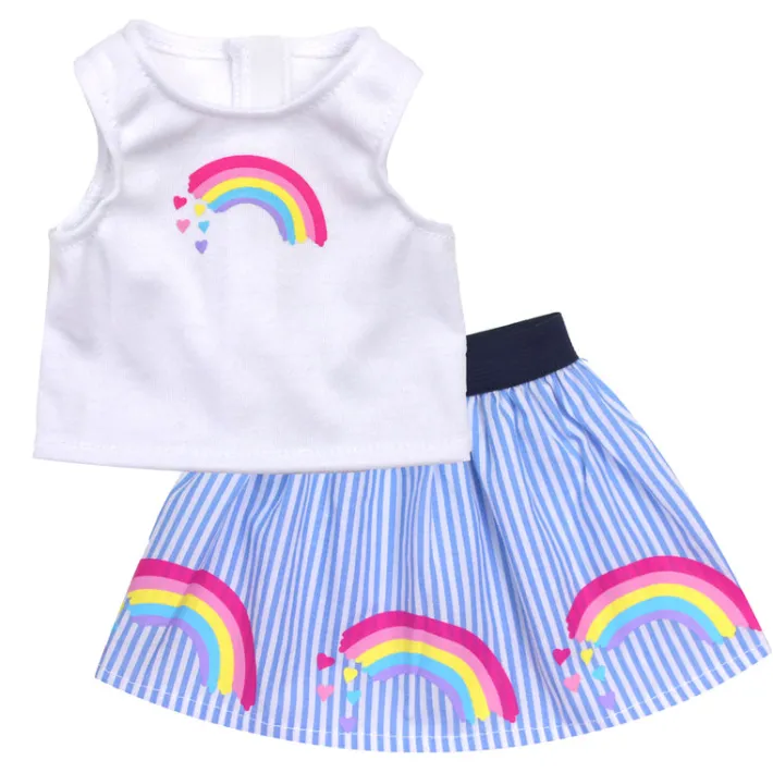 Kids Teamson Sophia's Rainbow Shirt and Striped High Waist Skirt for 18" Dolls, Multi- FINAL SALE