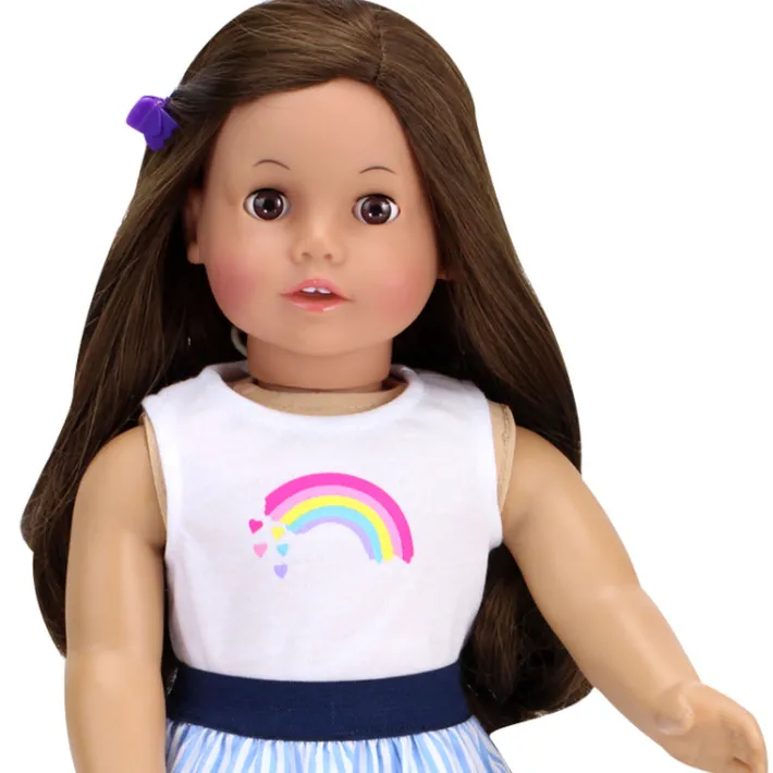 Kids Teamson Sophia's Rainbow Shirt and Striped High Waist Skirt for 18" Dolls, Multi- FINAL SALE