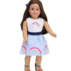 Kids Teamson Sophia's Rainbow Shirt and Striped High Waist Skirt for 18