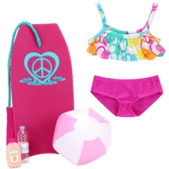 Kids Teamson Sophia’s Ruffle Bikini, Boogie Board, Beach Ball, Lotion and Water Bottle for 18