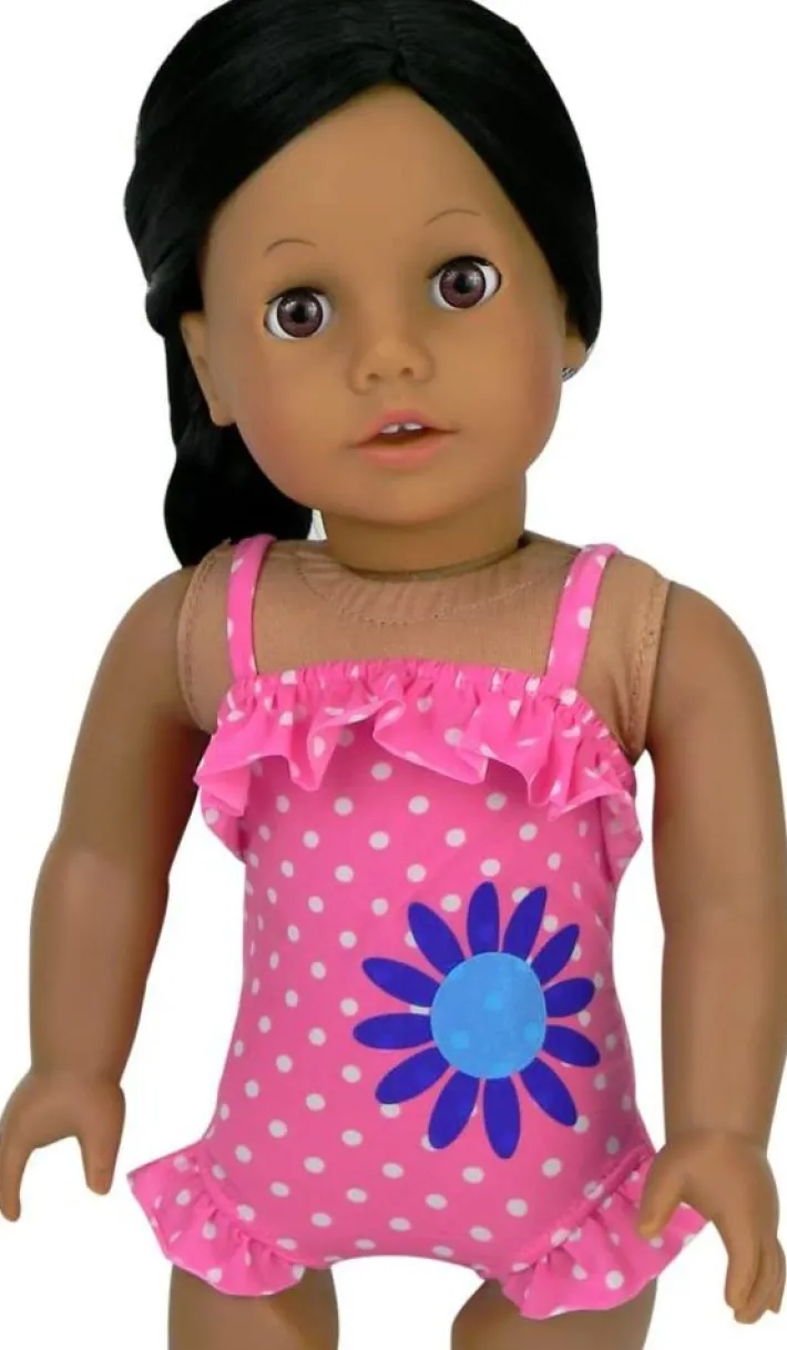 Kids Teamson Sophia’s Ruffle Polka Dot One-Piece Bathing Suit and Inflatable Inner Tube 18” Dolls, Hot Pink