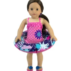 Kids Teamson Sophia’s Ruffle Polka Dot One-Piece Bathing Suit and Inflatable Inner Tube 18” Dolls, Hot Pink