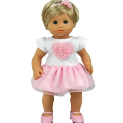 Kids Teamson Sophia's Ruffled Heart and Tulle Skirt Dress for 15" Baby Dolls, White/Pink- FINAL SALE