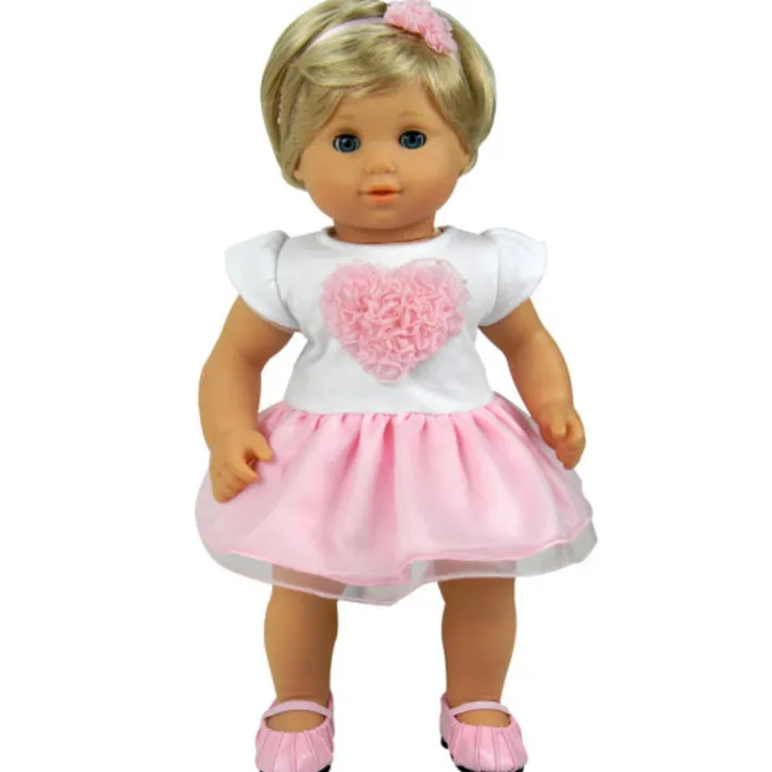 Kids Teamson Sophia's Ruffled Heart and Tulle Skirt Dress for 15" Baby Dolls, White/Pink- FINAL SALE