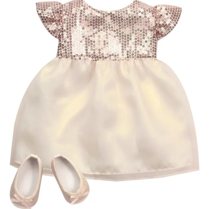 Kids Teamson Sophia’s Sequin and Organza Dress with Flats for 15” Baby Dolls, Champagne