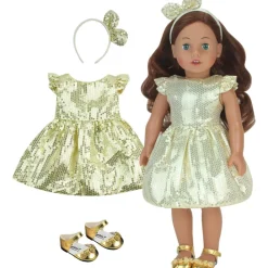 Kids Teamson Sophia's Sequin Party Dress, Headband and Dress Shoes for 18" Dolls, Gold- FINAL SALE