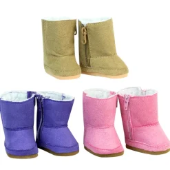Kids Teamson Sophia's Set of 3 Suede Winter Boots for 18" Dolls, Pink/Purple/Tan