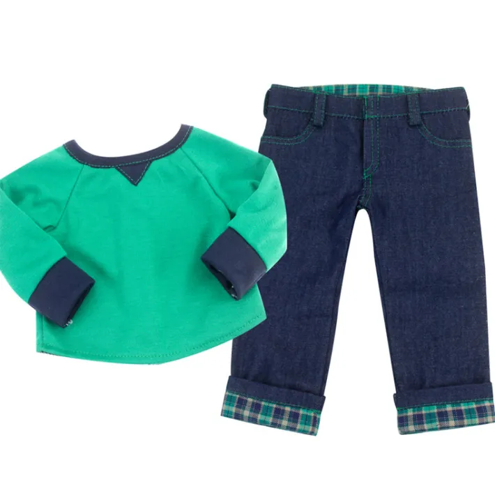 Kids Teamson Sophia’s Shirt, Jeans, and Penny Loafers Set for 18" Boy Dolls, Multi