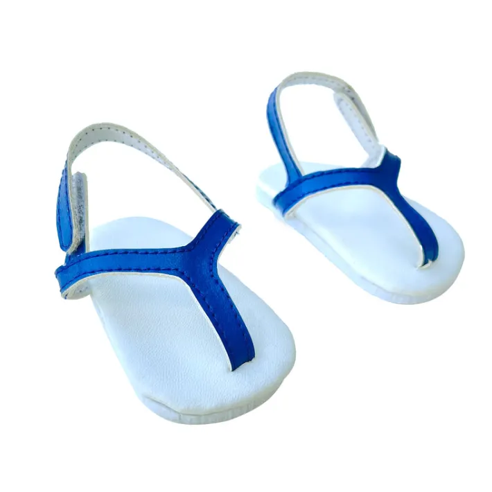 Kids Teamson Sophia's Striped Ruffled Romper and Sandals for 18" Dolls, Blue/White- FINAL SALE