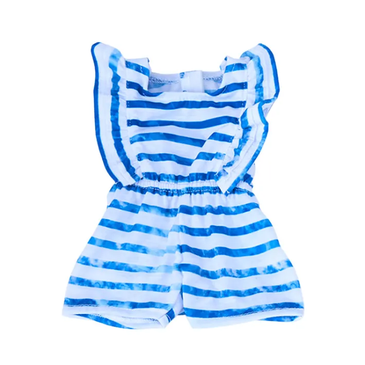 Kids Teamson Sophia's Striped Ruffled Romper and Sandals for 18" Dolls, Blue/White- FINAL SALE